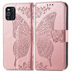 Funda de Cuero Cartera con Soporte Mariposa Carcasa para Oppo Find X3 5G Rosa