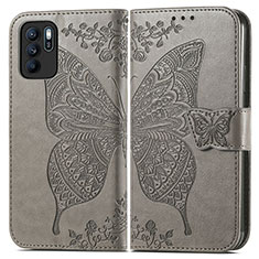 Funda de Cuero Cartera con Soporte Mariposa Carcasa para Oppo Reno6 Z 5G Gris