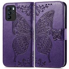 Funda de Cuero Cartera con Soporte Mariposa Carcasa para Oppo Reno6 Z 5G Morado