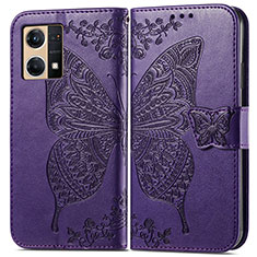 Funda de Cuero Cartera con Soporte Mariposa Carcasa para Oppo Reno8 4G Morado