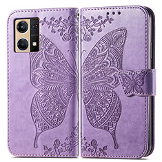 Funda de Cuero Cartera con Soporte Mariposa Carcasa para Oppo Reno8 4G Purpura Claro