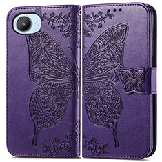 Funda de Cuero Cartera con Soporte Mariposa Carcasa para Realme C30 Morado