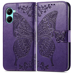 Funda de Cuero Cartera con Soporte Mariposa Carcasa para Realme C33 (2023) Morado