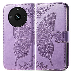 Funda de Cuero Cartera con Soporte Mariposa Carcasa para Realme Narzo 60 5G Purpura Claro