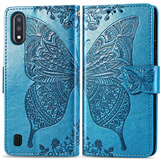 Funda de Cuero Cartera con Soporte Mariposa Carcasa para Samsung Galaxy A01 SM-A015 Azul