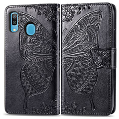 Funda de Cuero Cartera con Soporte Mariposa Carcasa para Samsung Galaxy A20 Negro