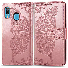 Funda de Cuero Cartera con Soporte Mariposa Carcasa para Samsung Galaxy A20 Rosa