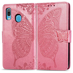 Funda de Cuero Cartera con Soporte Mariposa Carcasa para Samsung Galaxy A20 Rosa Roja