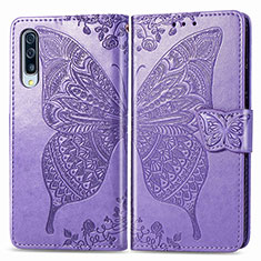 Funda de Cuero Cartera con Soporte Mariposa Carcasa para Samsung Galaxy A50S Purpura Claro