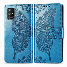 Funda de Cuero Cartera con Soporte Mariposa Carcasa para Samsung Galaxy A51 4G Azul