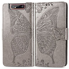 Funda de Cuero Cartera con Soporte Mariposa Carcasa para Samsung Galaxy A80 Gris