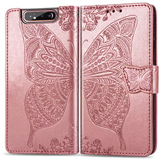 Funda de Cuero Cartera con Soporte Mariposa Carcasa para Samsung Galaxy A80 Rosa