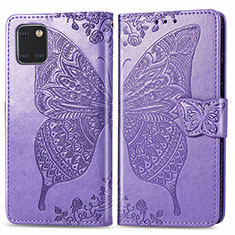 Funda de Cuero Cartera con Soporte Mariposa Carcasa para Samsung Galaxy A81 Purpura Claro