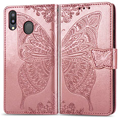 Funda de Cuero Cartera con Soporte Mariposa Carcasa para Samsung Galaxy M20 Rosa