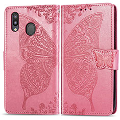 Funda de Cuero Cartera con Soporte Mariposa Carcasa para Samsung Galaxy M20 Rosa Roja