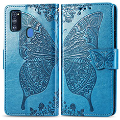 Funda de Cuero Cartera con Soporte Mariposa Carcasa para Samsung Galaxy M21 Azul