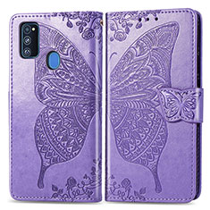 Funda de Cuero Cartera con Soporte Mariposa Carcasa para Samsung Galaxy M21 Purpura Claro