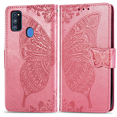 Funda de Cuero Cartera con Soporte Mariposa Carcasa para Samsung Galaxy M21 Rosa Roja