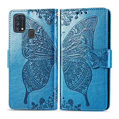 Funda de Cuero Cartera con Soporte Mariposa Carcasa para Samsung Galaxy M21s Azul