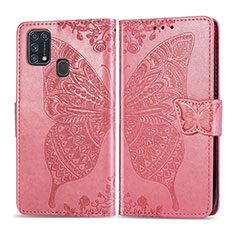 Funda de Cuero Cartera con Soporte Mariposa Carcasa para Samsung Galaxy M21s Rosa Roja