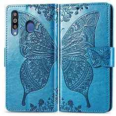 Funda de Cuero Cartera con Soporte Mariposa Carcasa para Samsung Galaxy M30 Azul