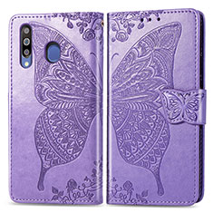 Funda de Cuero Cartera con Soporte Mariposa Carcasa para Samsung Galaxy M30 Purpura Claro