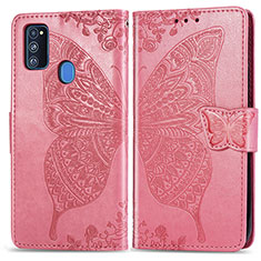 Funda de Cuero Cartera con Soporte Mariposa Carcasa para Samsung Galaxy M30s Rosa Roja