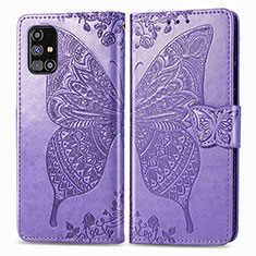 Funda de Cuero Cartera con Soporte Mariposa Carcasa para Samsung Galaxy M31s Purpura Claro