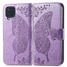 Funda de Cuero Cartera con Soporte Mariposa Carcasa para Samsung Galaxy M32 4G Purpura Claro