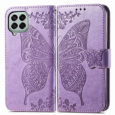 Funda de Cuero Cartera con Soporte Mariposa Carcasa para Samsung Galaxy M33 5G Purpura Claro