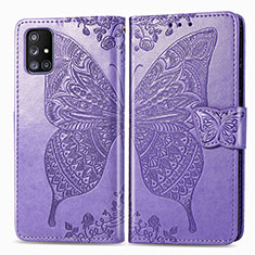 Funda de Cuero Cartera con Soporte Mariposa Carcasa para Samsung Galaxy M40S Purpura Claro