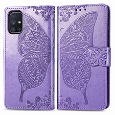 Funda de Cuero Cartera con Soporte Mariposa Carcasa para Samsung Galaxy M51 Purpura Claro
