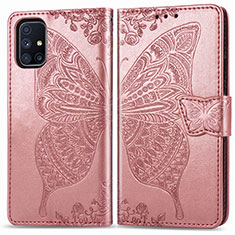 Funda de Cuero Cartera con Soporte Mariposa Carcasa para Samsung Galaxy M51 Rosa