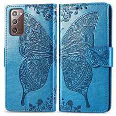 Funda de Cuero Cartera con Soporte Mariposa Carcasa para Samsung Galaxy Note 20 5G Azul