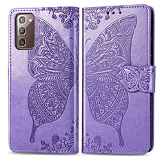 Funda de Cuero Cartera con Soporte Mariposa Carcasa para Samsung Galaxy Note 20 5G Purpura Claro