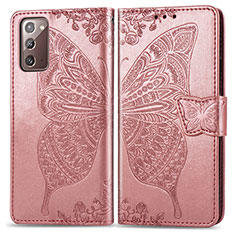 Funda de Cuero Cartera con Soporte Mariposa Carcasa para Samsung Galaxy Note 20 5G Rosa