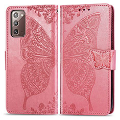 Funda de Cuero Cartera con Soporte Mariposa Carcasa para Samsung Galaxy Note 20 5G Rosa Roja