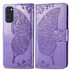 Funda de Cuero Cartera con Soporte Mariposa Carcasa para Samsung Galaxy S20 5G Purpura Claro