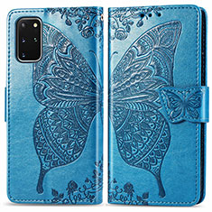 Funda de Cuero Cartera con Soporte Mariposa Carcasa para Samsung Galaxy S20 Plus 5G Azul