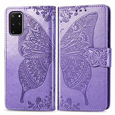 Funda de Cuero Cartera con Soporte Mariposa Carcasa para Samsung Galaxy S20 Plus Purpura Claro