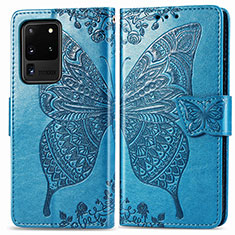 Funda de Cuero Cartera con Soporte Mariposa Carcasa para Samsung Galaxy S20 Ultra 5G Azul