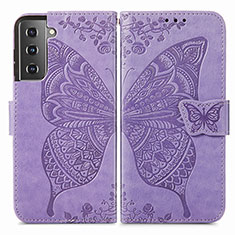 Funda de Cuero Cartera con Soporte Mariposa Carcasa para Samsung Galaxy S21 5G Purpura Claro