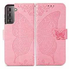 Funda de Cuero Cartera con Soporte Mariposa Carcasa para Samsung Galaxy S21 Plus 5G Rosa Roja