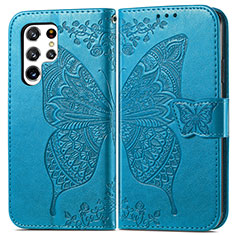 Funda de Cuero Cartera con Soporte Mariposa Carcasa para Samsung Galaxy S22 Ultra 5G Azul