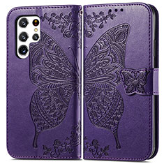 Funda de Cuero Cartera con Soporte Mariposa Carcasa para Samsung Galaxy S22 Ultra 5G Morado