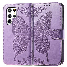 Funda de Cuero Cartera con Soporte Mariposa Carcasa para Samsung Galaxy S22 Ultra 5G Purpura Claro