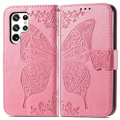 Funda de Cuero Cartera con Soporte Mariposa Carcasa para Samsung Galaxy S22 Ultra 5G Rosa Roja