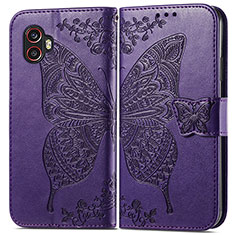 Funda de Cuero Cartera con Soporte Mariposa Carcasa para Samsung Galaxy XCover 6 Pro 5G Morado