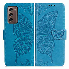 Funda de Cuero Cartera con Soporte Mariposa Carcasa para Samsung Galaxy Z Fold2 5G Azul