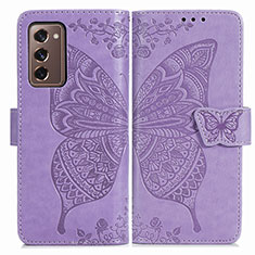 Funda de Cuero Cartera con Soporte Mariposa Carcasa para Samsung Galaxy Z Fold2 5G Purpura Claro